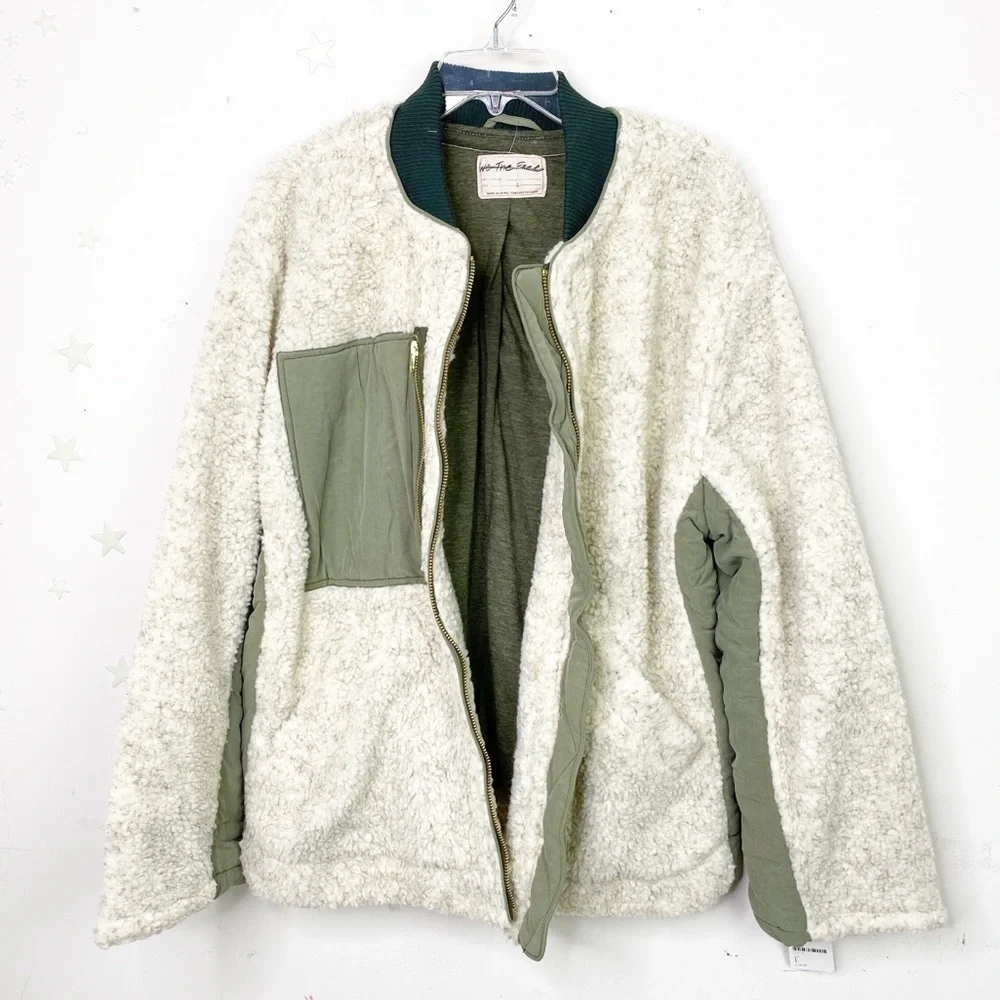 FREE People Large Riverton olive & cream Sherpa jacket